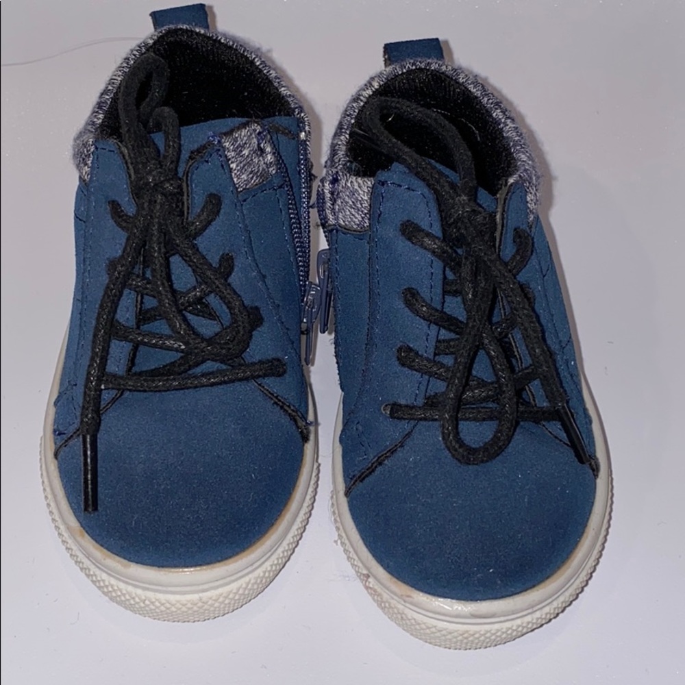 Navy suede lace and zip shoes for baby boy